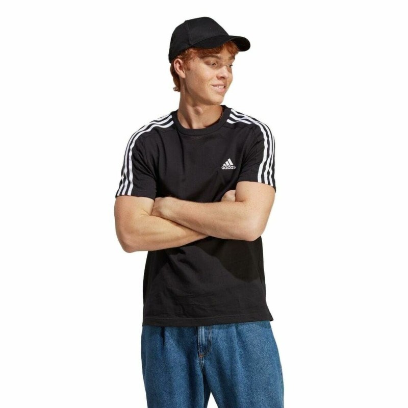 Maglia a Maniche Corte Uomo Adidas Essentials Single 3 Bandas Nero Maglia a Maniche Corte Uomo Adidas Essentials Single 3 Bandas Nero