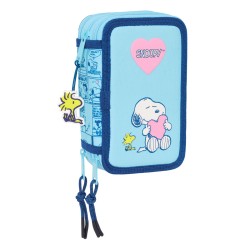 Astuccio per la Scuola con Accessori Snoopy Love Azzurro 12,5 x 19,5 x 5,5 cm 37 Pezzi