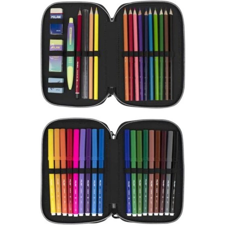 Astuccio Doppio Milan Sunset Nero Verde 34 Pezzi 19,5 x 13 x 5 cm