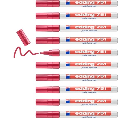 Marcatore permanente Edding 751 Rosso (10 Unità)