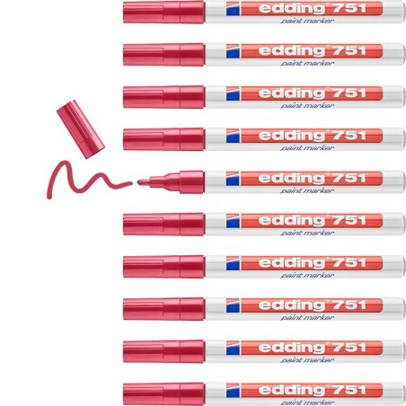 Marcatore permanente Edding 751 Rosso (10 Unità)