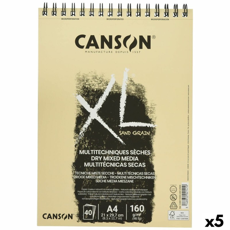 Blocco da disegno Canson XL Sand Naturale A4 5 Unità 40 fogli 160 g/m2 Blocco da disegno Canson XL Sand Naturale A4 5 Unità 40 fogli 160 g/m2