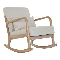 Sedia a Dondolo DKD Home Decor Beige Naturale Lino Legno d'albero della gomma 66 x 85 x 81 cm