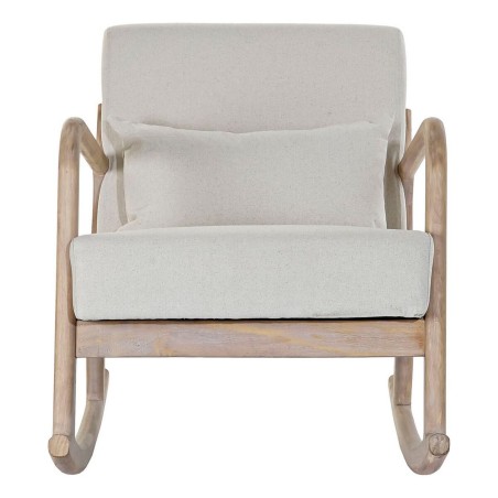 Sedia a Dondolo DKD Home Decor Beige Naturale Lino Legno d'albero della gomma 66 x 85 x 81 cm