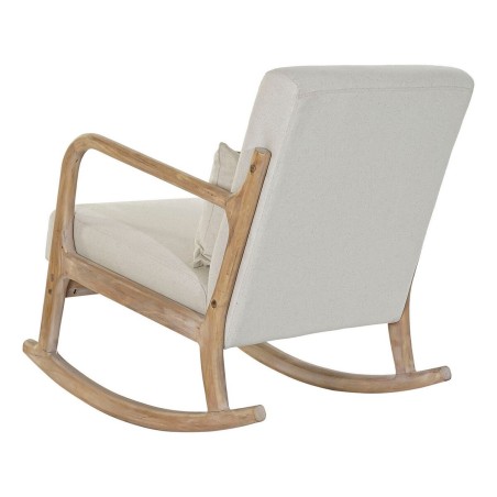Sedia a Dondolo DKD Home Decor Beige Naturale Lino Legno d'albero della gomma 66 x 85 x 81 cm