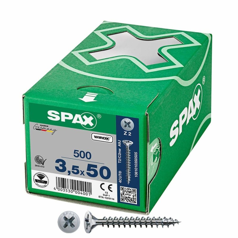 Scatola a viti SPAX Wirox Z2 Testa piatta 3,5 x 50 mm 500 Unità Scatola a viti SPAX Wirox Z2 Testa piatta 3,5 x 50 mm 500 Unità
