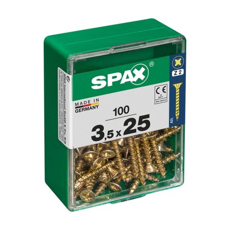 Scatola a viti SPAX Yellox Legno Testa piatta 100 Pezzi (3,5 x 25 mm)