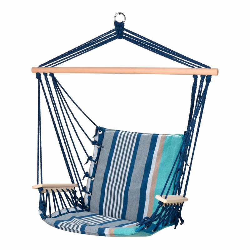Altalena Azzurro Legno Cotone Con braccioli A strisce 53 x 100 cm Altalena Azzurro Legno Cotone Con braccioli A strisce 53 x 100 cm