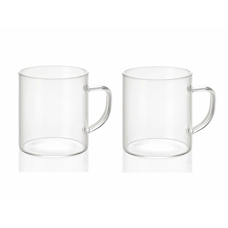 Set di 2 Tazze Mug Andrea House ms19209 Trasparente Vetro 300 ml 2 x 300 ml Ø 7,5 x 8,5 cm