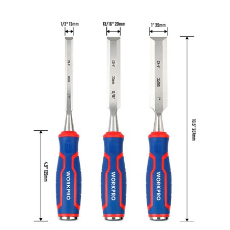 Set di scalpelli Workpro Acciaio al cromo vanadio 3 Pezzi
