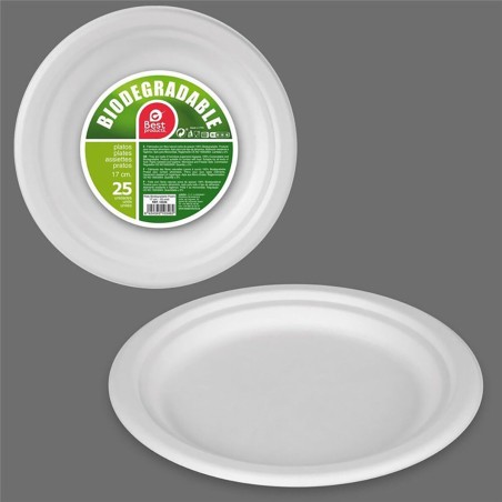 Set di piatti Best Products Green Canna da Zucchero Ø 17 cm Bianco Biodegradabile Monouso 25 Unità