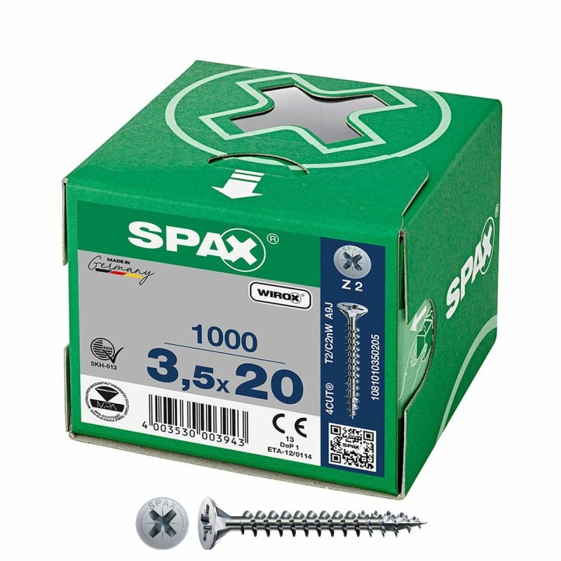 Scatola a viti SPAX Wirox Z2 Testa piatta 3,5 x 20 mm 1000 Unidades Scatola a viti SPAX Wirox Z2 Testa piatta 3,5 x 20 mm 1000 Unidades