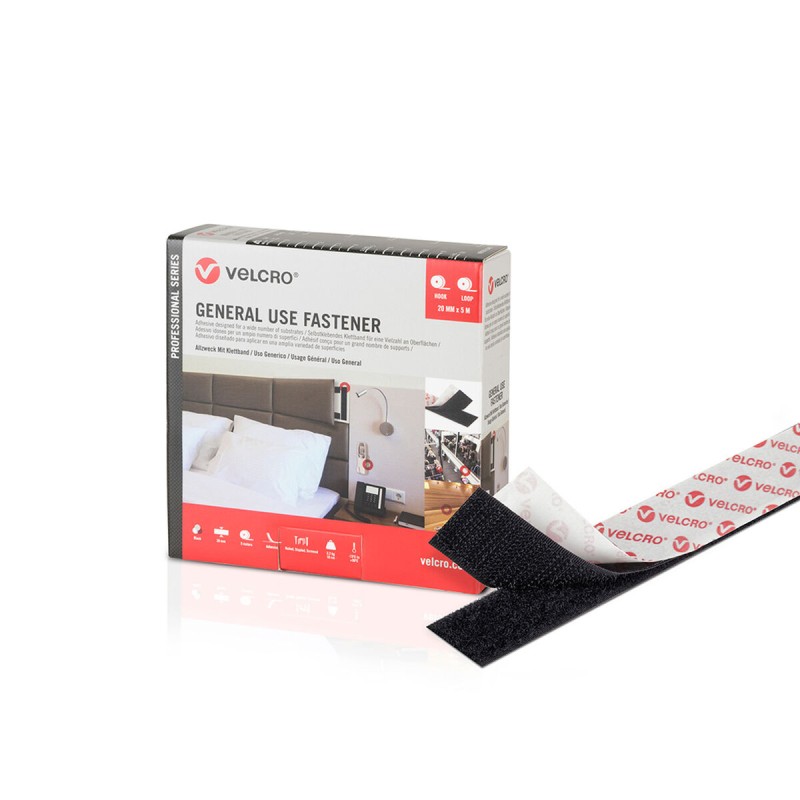 Nastro biadesivo Velcro Nero 20 mm x 25 m Nastro biadesivo Velcro Nero 20 mm x 25 m