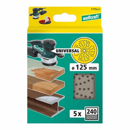 Disco abrasivo multibuco per levigatrice eccentrica Wolfcraft 1115000 Ø 125 mm 240 g 5 Unità