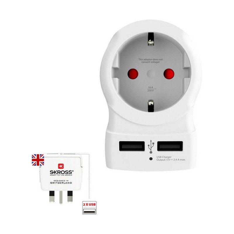 Adattatore di Corrente Skross 1500280 USB x 2 Europeo Regno Unito Adattatore di Corrente Skross 1500280 USB x 2 Europeo Regno Unito