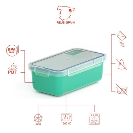 Contenitore per Conservare gli Alimenti Valira 6090/97 Ermetico Turchese Termoplastico PBT Rettangolare 750 ml