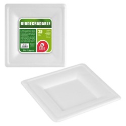 Set di piatti Best Products Green Canna da Zucchero Ø 20 cm Bianco Biodegradabile Monouso 25 Unità