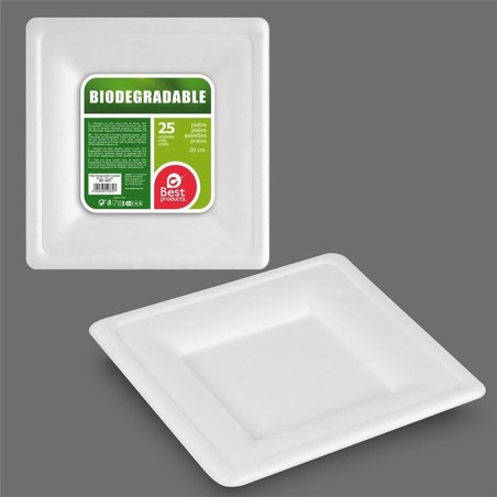 Set di piatti Best Products Green Canna da Zucchero Ø 20 cm Bianco Biodegradabile Monouso 25 Unità