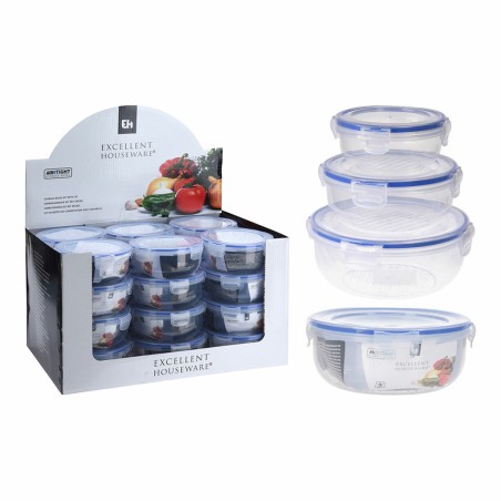 Set di scatole porta pranzo Excellent Houseware 024000670 Plastica Rotonda 400 ml 800 ml 1,4 L 3 Unità