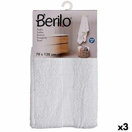 Telo da bagno Berilo 89678 Bianco 80 % cotone 20 % Poliestere 70 x 130 cm (3 Unità)