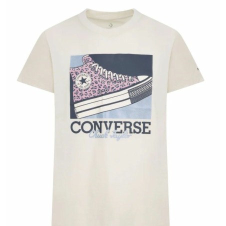 Maglia a Maniche Corte per Bambini Converse CNVG FLORAL LEOPARD SNEAKER TE 4CG166 Beige