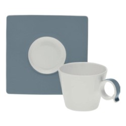 Tazzina caffè con piatto (6,7cm) FRESHNESS BANDY Bianco e Avio