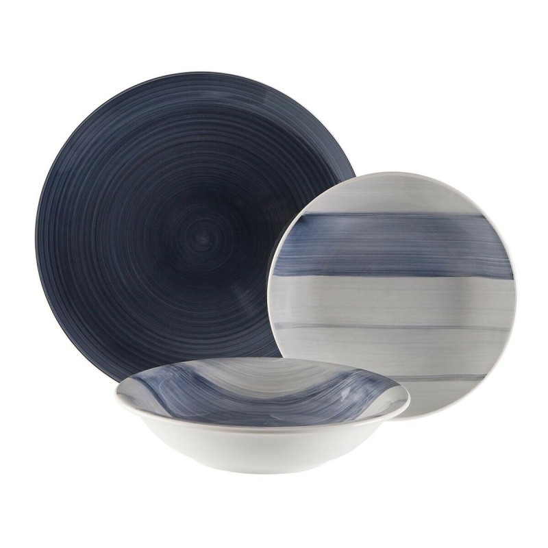 Set di Stoviglie Versa Leanne Blu scuro Gres 26,5 x 26,5 cm 18 Pezzi Set di Stoviglie Versa Leanne Blu scuro Gres 26,5 x 26,5 cm 18 Pezzi