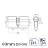 Cilindro EDM 85186 r13 Dorato Ottone Leva corta 60 x 30 x 17 mm Europeo