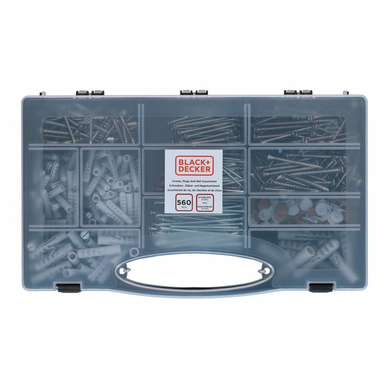 Set di viti, tasselli e chiodi Black & Decker 560 Pezzi Set di viti, tasselli e chiodi Black & Decker 560 Pezzi