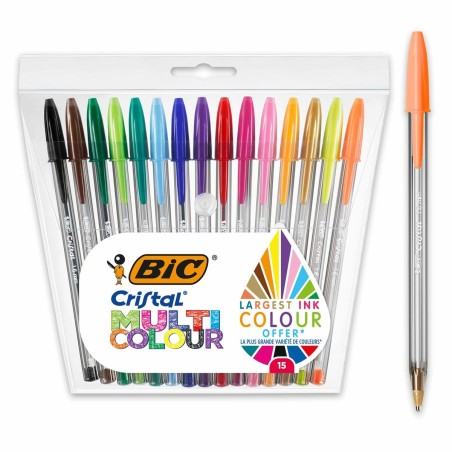 Set di Penne Bic Cristal Multicolor 15 Pezzi Multicolore 0,42 mm (15 Pezzi)