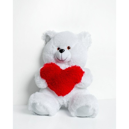 Orsetto di Peluche GO GIFT FRANK 50 WH Bianco Stoffa Cuore 50 cm
