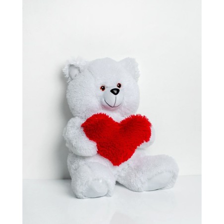 Orsetto di Peluche GO GIFT FRANK 50 WH Bianco Stoffa Cuore 50 cm