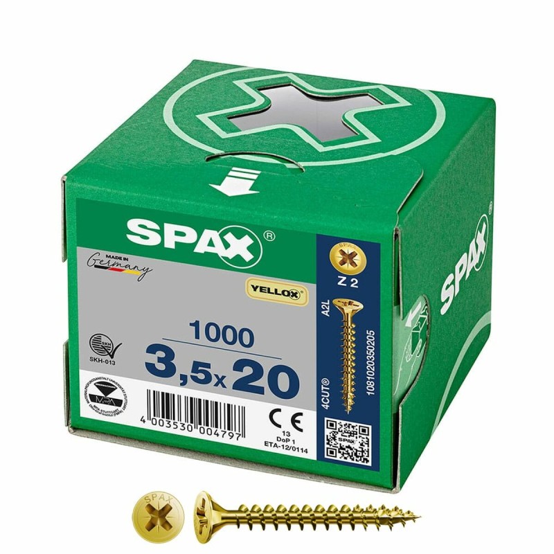 Scatola a viti SPAX Yellox Z2 Testa piatta 3,5 x 20 mm 1000 Unidades Scatola a viti SPAX Yellox Z2 Testa piatta 3,5 x 20 mm 1000 Unidades
