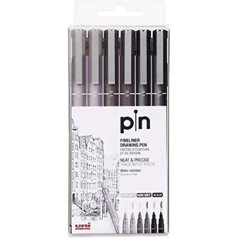 Marcatore permanente Uni-Ball PIN-200(S) Nero Grigio Multicolore 6 Pezzi Marcatore permanente Uni-Ball PIN-200(S) Nero Grigio Multicolore 6 Pezzi