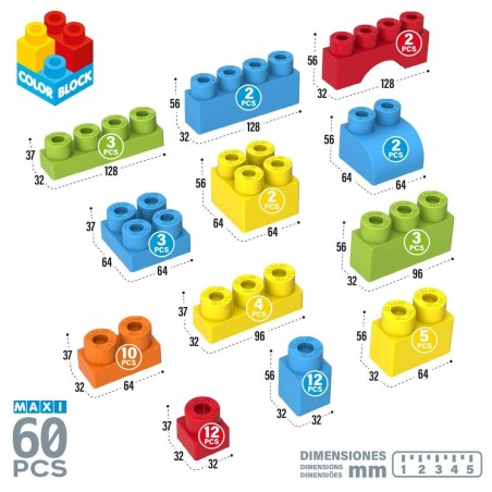 Blocchi di Costruzioni Color Block 60 Pezzi