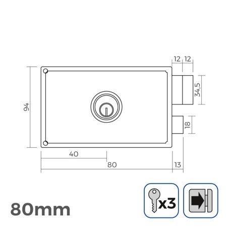 Serratura EDM 85261 Acciaio 80 x 94 mm Sovrapporre