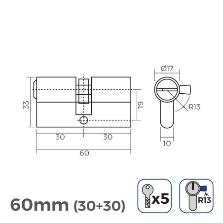 Cilindro EDM 85180 r13 nichel Leva corta Europeo