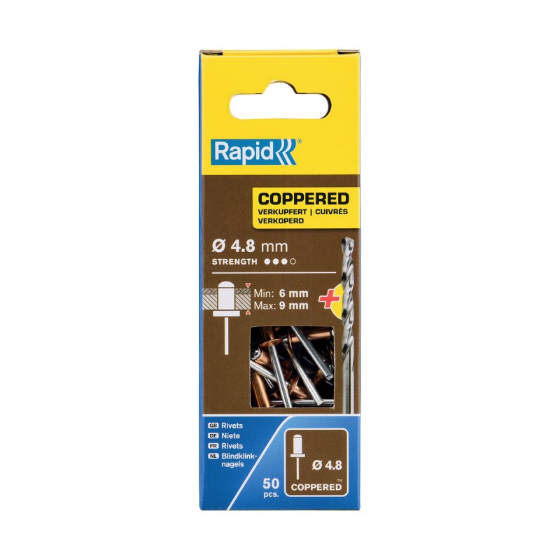 Rivetto Rapid 5001467 Punta da trapano Ø 4,8 x 12 mm Rame Alluminio (50 Unità) Rivetto Rapid 5001467 Punta da trapano Ø 4,8 x 12 mm Rame Alluminio (50 Unità)