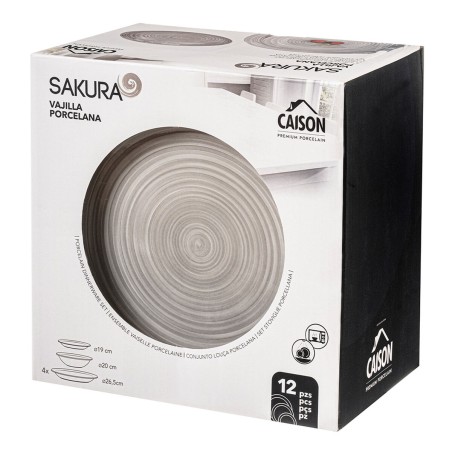 Servizio di Piatti di Porcellana Caison Sakura Marrone Grigio Porcellana 12 Pezzi