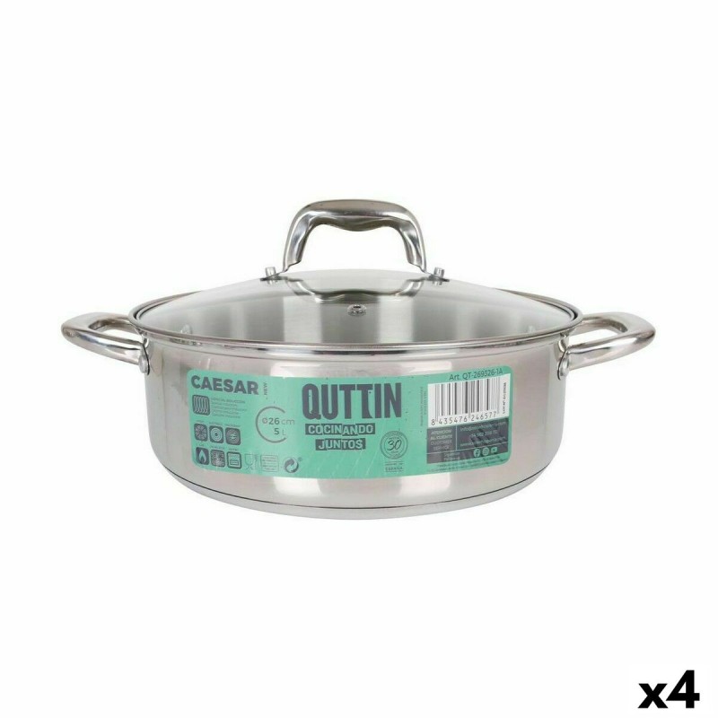 Casseruola con coperchio in vetro Quttin Caesar Acciaio Ø 26 x 9 cm (4 Unità) Casseruola con coperchio in vetro Quttin Caesar Acciaio Ø 26 x 9 cm (4 Unità)
