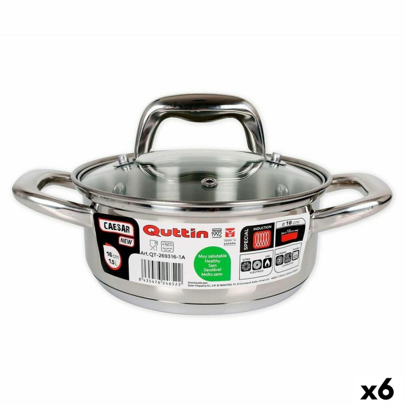 Casseruola Quttin 139494 Con coperchio Acciaio Ø 16 x 7 cm (6 Unità) (16 cm) (1,5 L) Casseruola Quttin 139494 Con coperchio Acciaio Ø 16 x 7 cm (6 Unità) (16 cm) (1,5 L)