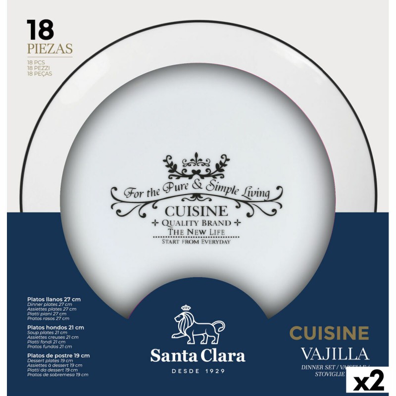 Servizio di Piatti Santa Clara Cuisine Porcellana Rotonda 18 Pezzi (2 Unità) Servizio di Piatti Santa Clara Cuisine Porcellana Rotonda 18 Pezzi (2 Unità)