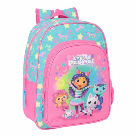 Zaino Scuola Gabby's Dollhouse Confetti Rosa Turchese 26 x 34 x 11 cm