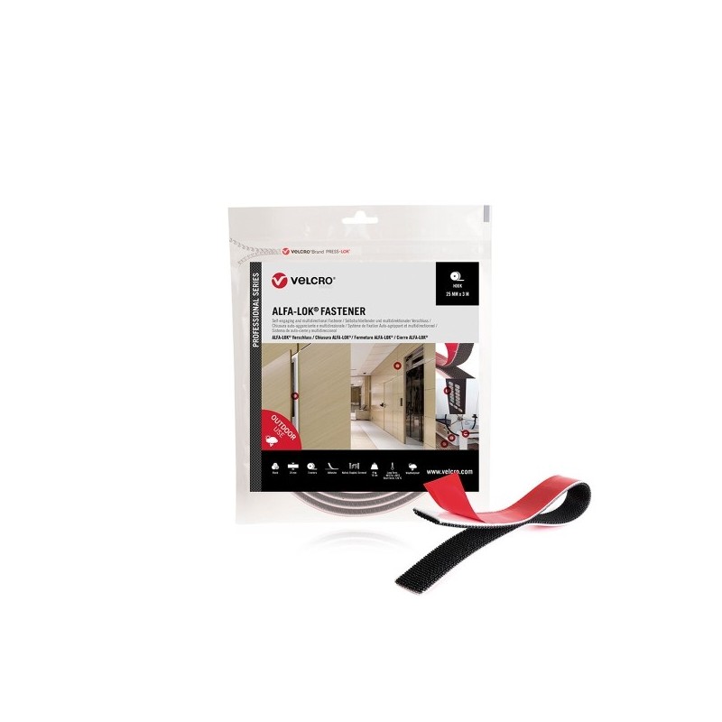 Nastro biadesivo Velcro alfa-lok Nero 25 mm x 3 m