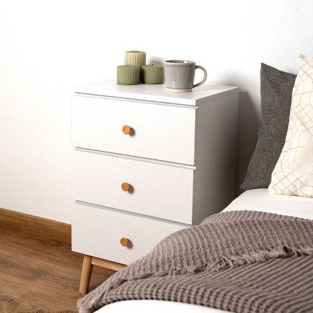 Comodino Vinthera Moa Bianco Melammina Legno di pino 40 x 30 x 65 cm
