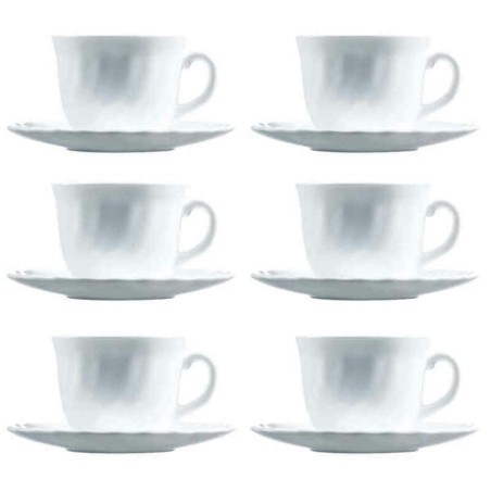 Set di Tazze e Piatti Luminarc Trianon (6 pcs) Bianco Vetro 220 ml (12 Pezzi)