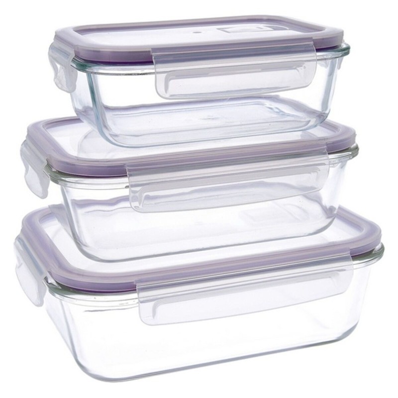 Set di scatole porta pranzo Quid Frost (3 pcs) Trasparente Vetro 3 Pezzi Set di scatole porta pranzo Quid Frost (3 pcs) Trasparente Vetro 3 Pezzi
