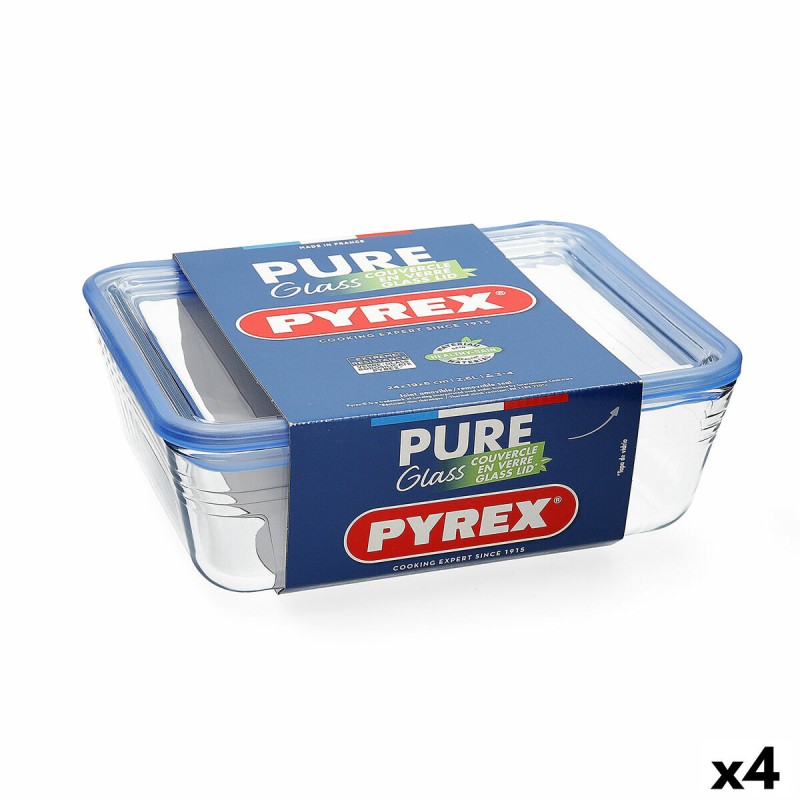 Porta pranzo Ermetico Pyrex Pure Glass Trasparente Vetro (2,6 L) (4 Unità) Porta pranzo Ermetico Pyrex Pure Glass Trasparente Vetro (2,6 L) (4 Unità)