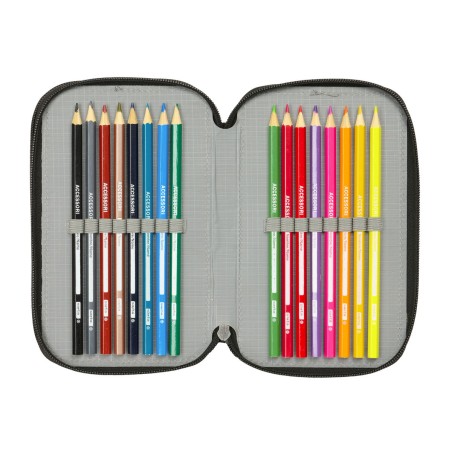 Astuccio per la Scuola con Accessori Spider-Man Attack Nero 12,5 x 19,5 x 5,5 cm 37 Pezzi