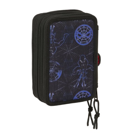 Astuccio per la Scuola con Accessori Spider-Man Attack Nero 12,5 x 19,5 x 5,5 cm 37 Pezzi